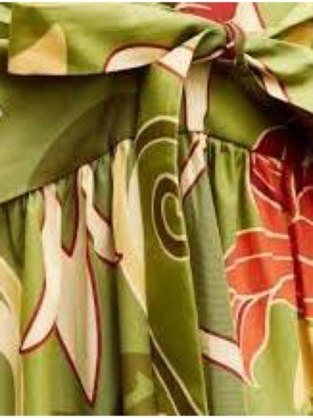 Zara Olive Green Floral Midi Dress with Red & Cream Accents - Picture 11 of 14